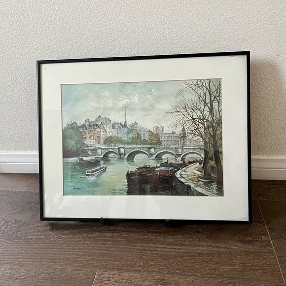 Vintage Framed Paris George’s B. Lithograph “Le Pont Neuf” 14/18 inch